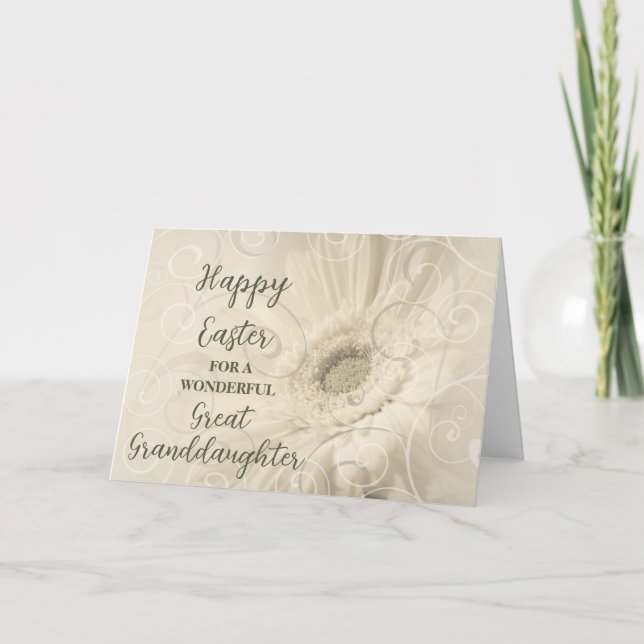 Tarjeta Festiva Flores Blancas Gran Nieta Feliz Pascua (Anverso)