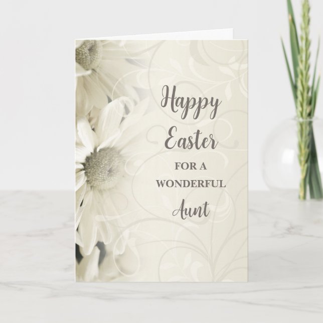 Tarjeta Festiva Flores blancas: Tía de Pascua (Anverso)