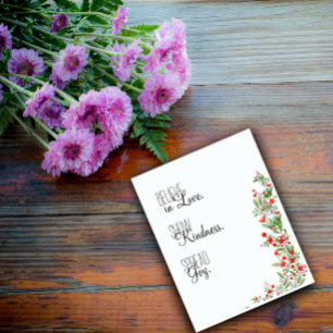 Tarjeta Festiva Flores botánicas de acuarela roja