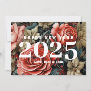 Tarjeta Festiva Flores Botánicas Vintage Feliz Año Nuevo 2027