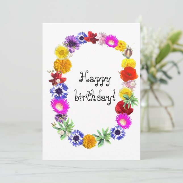 Tarjeta Festiva flores brillantes de verano al estilo ucraniano (Anverso de pie)