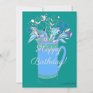 Tarjeta Festiva Flores Coloridas de Feliz Cumpleaños en Taza