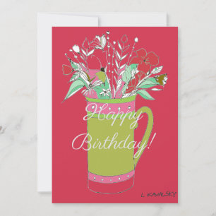 Tarjeta Festiva Flores Coloridas de Feliz Cumpleaños en Taza
