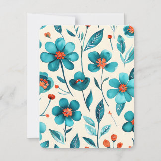 Tarjeta Festiva Flores de acuarela azul verdoso