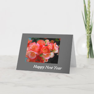 Tarjeta Festiva Flores de begonia roja de Año Nuevo Feliz
