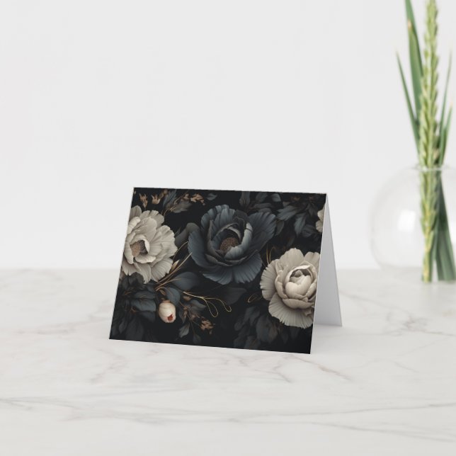 Tarjeta Festiva Flores de blanco y negro (Anverso)