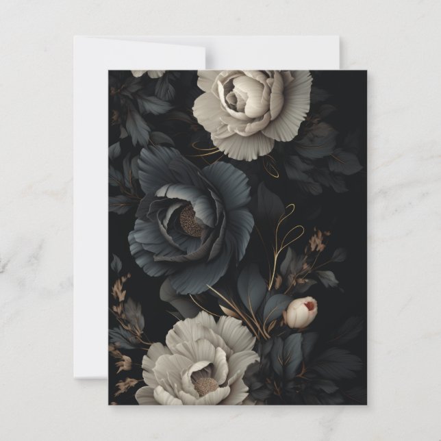 Tarjeta Festiva Flores de blanco y negro (Anverso)