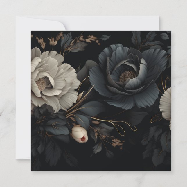 Tarjeta Festiva Flores de blanco y negro (Anverso)