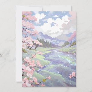 Tarjeta Festiva Flores de cerezo Paisaje acuático Pastel