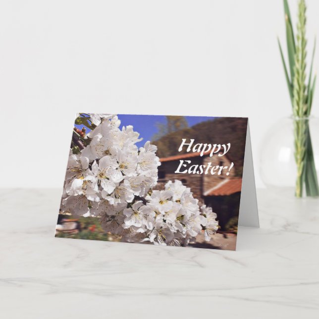 Tarjeta Festiva Flores de cerezo. Pascua feliz (Anverso)
