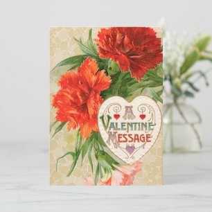 Tarjeta Festiva Flores de Clavel, Mensaje Antiguo de Día de San Va