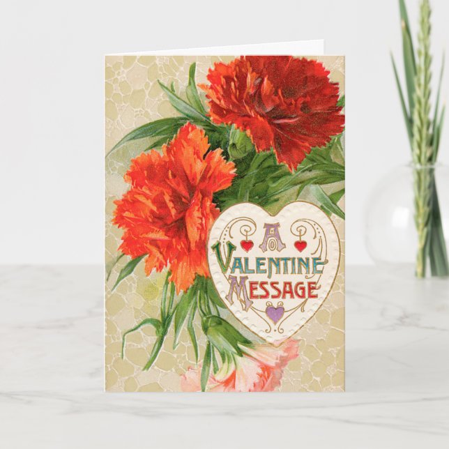 Tarjeta Festiva Flores de claveles, mensaje El día de San Valentín (Anverso)