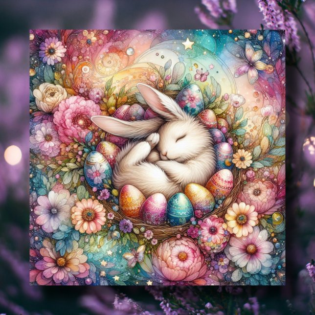Tarjeta Festiva Flores de conejo de pascua de agua de fantasía sin (Subido por el creador)