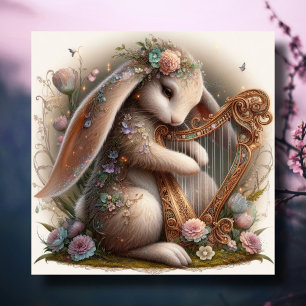 Tarjeta Festiva Flores de conejo musical Fantasía Arte Pascua