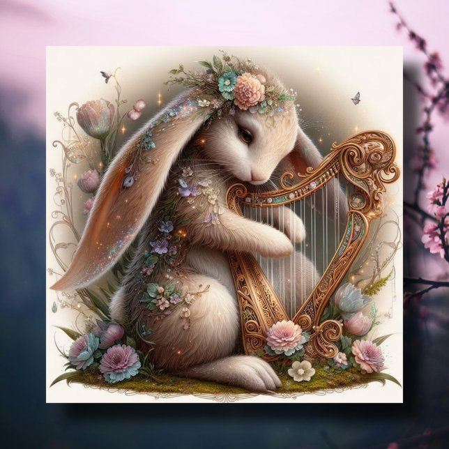 Tarjeta Festiva Flores de conejo musical Fantasía Arte Pascua (Subido por el creador)