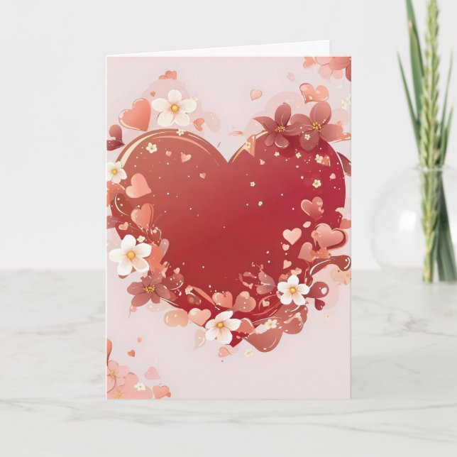 Tarjeta Festiva Flores de corazón rojo adoran (Anverso)