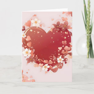 Tarjeta Festiva Flores de corazón rojo adoran