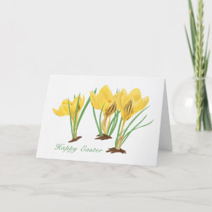 Tarjeta Festiva Flores de croco amarillo vibrante Feliz Pascua