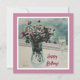 Tarjeta Festiva Flores de cumpleaños pintadas de arte fino