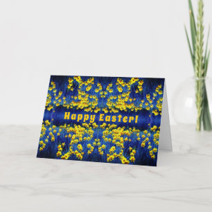 Tarjeta Festiva Flores de Daffodil Primavera Huevo de Pascua Azul 