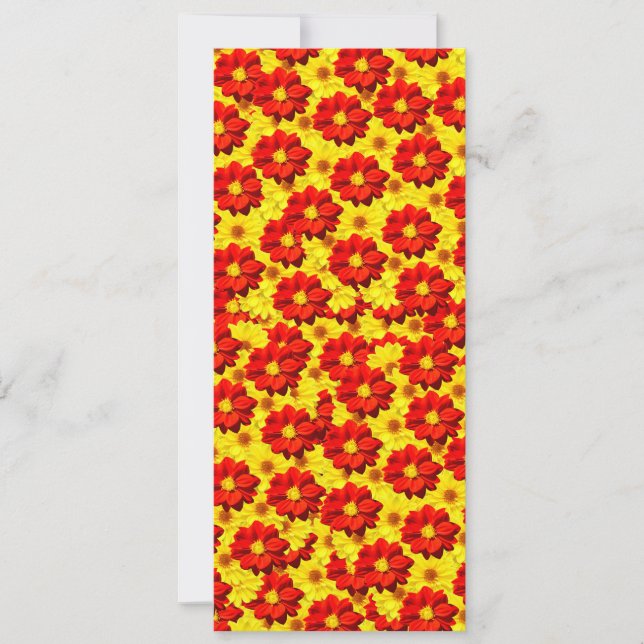Tarjeta Festiva Flores de dalia rojas y amarillas (Anverso)