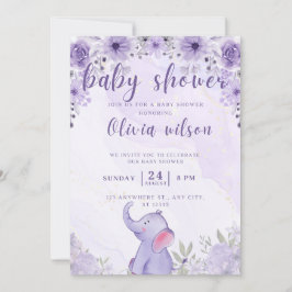 Tarjeta Festiva flores de elefante púrpura de la ducha de bebé