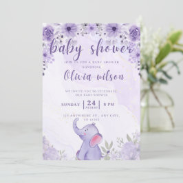 Tarjeta Festiva flores de elefante púrpura de la ducha de bebé
