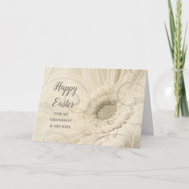 Tarjeta Festiva Flores de época feliz nieto y esposa de Pascua (Anverso)
