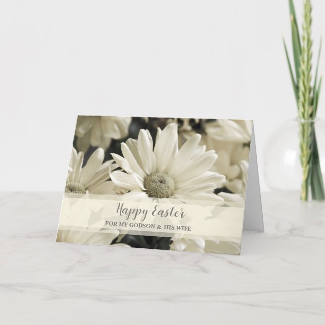 Tarjeta Festiva Flores de época feliz padrino de Pascua y su espos (Anverso)