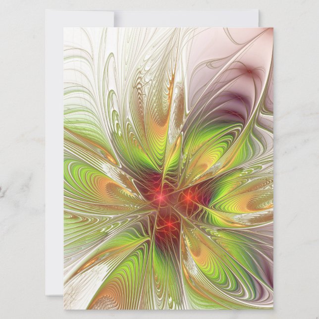 Tarjeta Festiva Flores de fantasía fractal blandas y tendientes (Anverso)