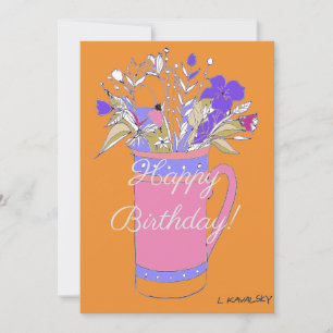 Tarjeta Festiva Flores de Feliz Cumpleaños Coloridas Naranja en Ta