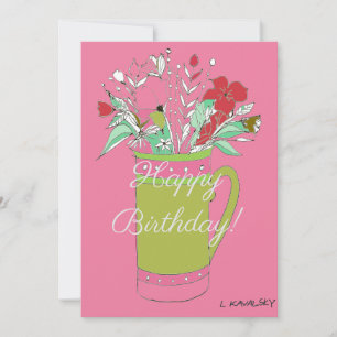 Tarjeta Festiva Flores de Feliz Cumpleaños Coloridas Rosadas en Ta