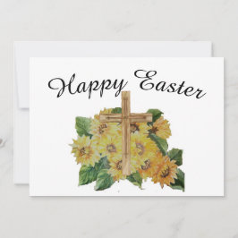 Tarjeta Festiva Flores de girasol con cruz Festividad de Pascua