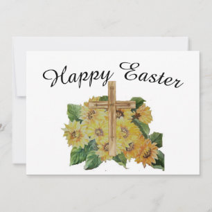 Tarjeta Festiva Flores de girasol con cruz Festividad de Pascua