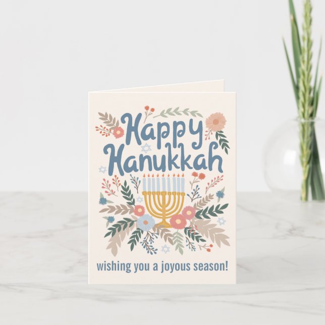Tarjeta Festiva Flores de Hanukkah Arte dibujado a mano PERSONALIZ (Anverso)