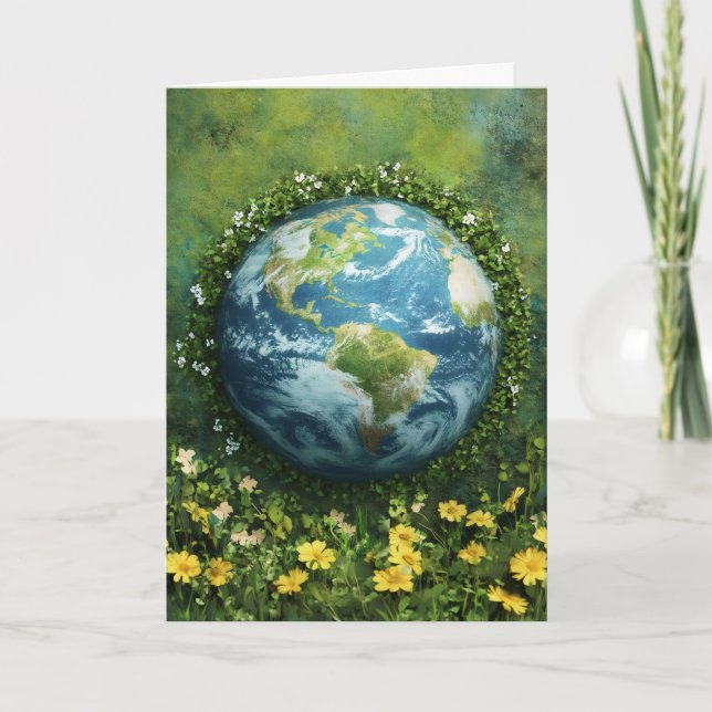 Tarjeta Festiva Flores de hierba del planeta Tierra (Anverso)
