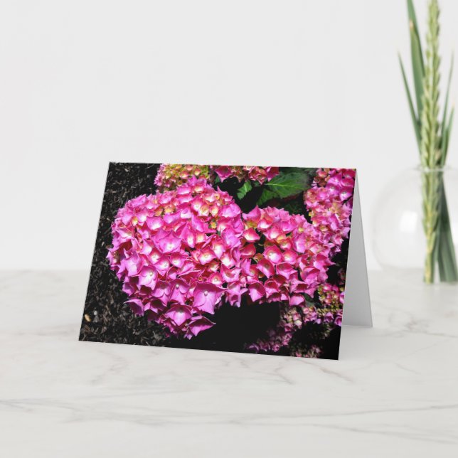 Tarjeta Festiva Flores de horangea rosada (Anverso)