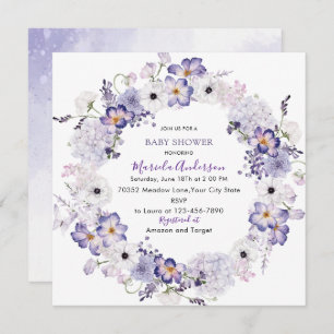 Tarjeta Festiva Flores de lila elegantes de color acuático ducha d