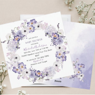 Tarjeta Festiva Flores de lila elegantes de color acuático ducha d