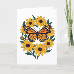 Tarjeta Festiva Flores De Mariposa De Chequera Y De Marea Negra