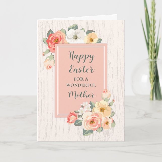 Tarjeta Festiva Flores de Melocotón Feliz Madre de Pascua (Anverso)