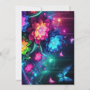 Tarjeta Festiva Flores de neón/mariposas brillantes y coloridas