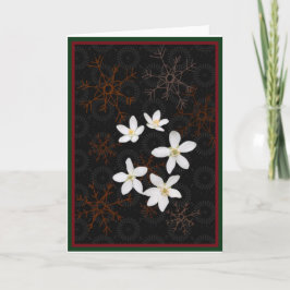Tarjeta Festiva Flores de nieve y Navidades blancos