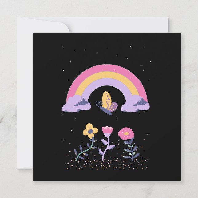 Tarjeta Festiva Flores de nubes de mariposa arco iris (Anverso)