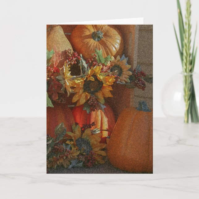 Tarjeta Festiva Flores de otoño y calabazas (Anverso)