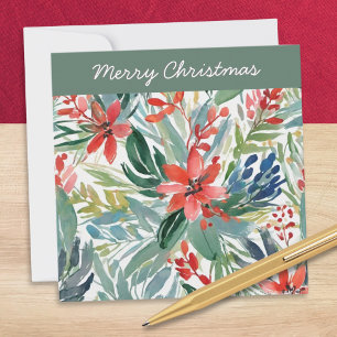 Tarjeta Festiva Flores de Poinsettia Rojas Hojas Bonitas Florales