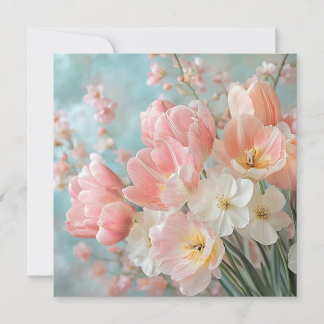 Tarjeta Festiva Flores de primavera de pasto suave Diseño Delicado (Anverso)