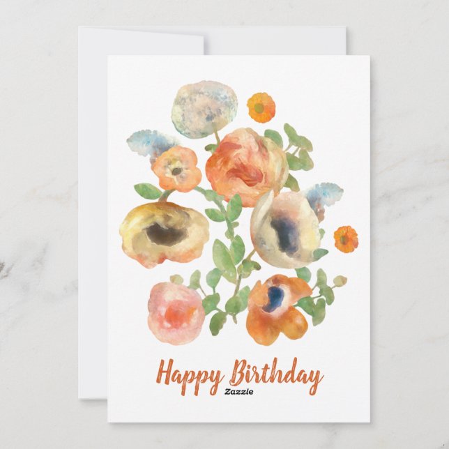 Tarjeta Festiva Flores de primavera del Naranja de cumpleaños feli (Reverso)