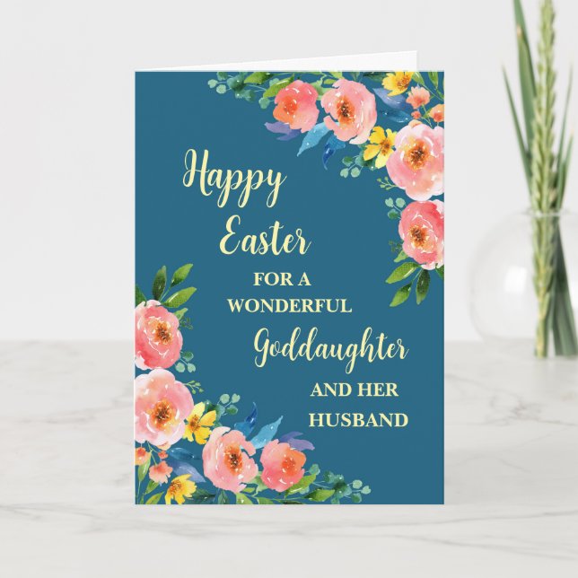 Tarjeta Festiva Flores de primavera feliz diosa de Pascua y marido (Anverso)