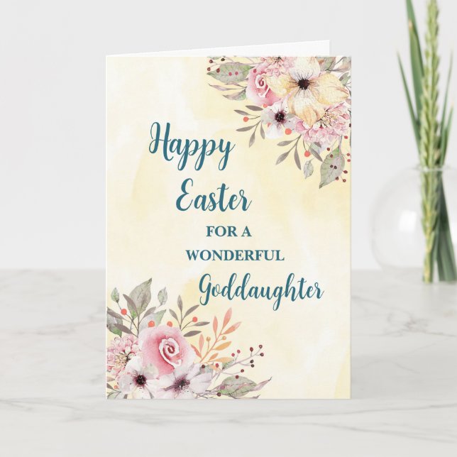 Tarjeta Festiva Flores de primavera feliz hija diosa de Pascua (Anverso)